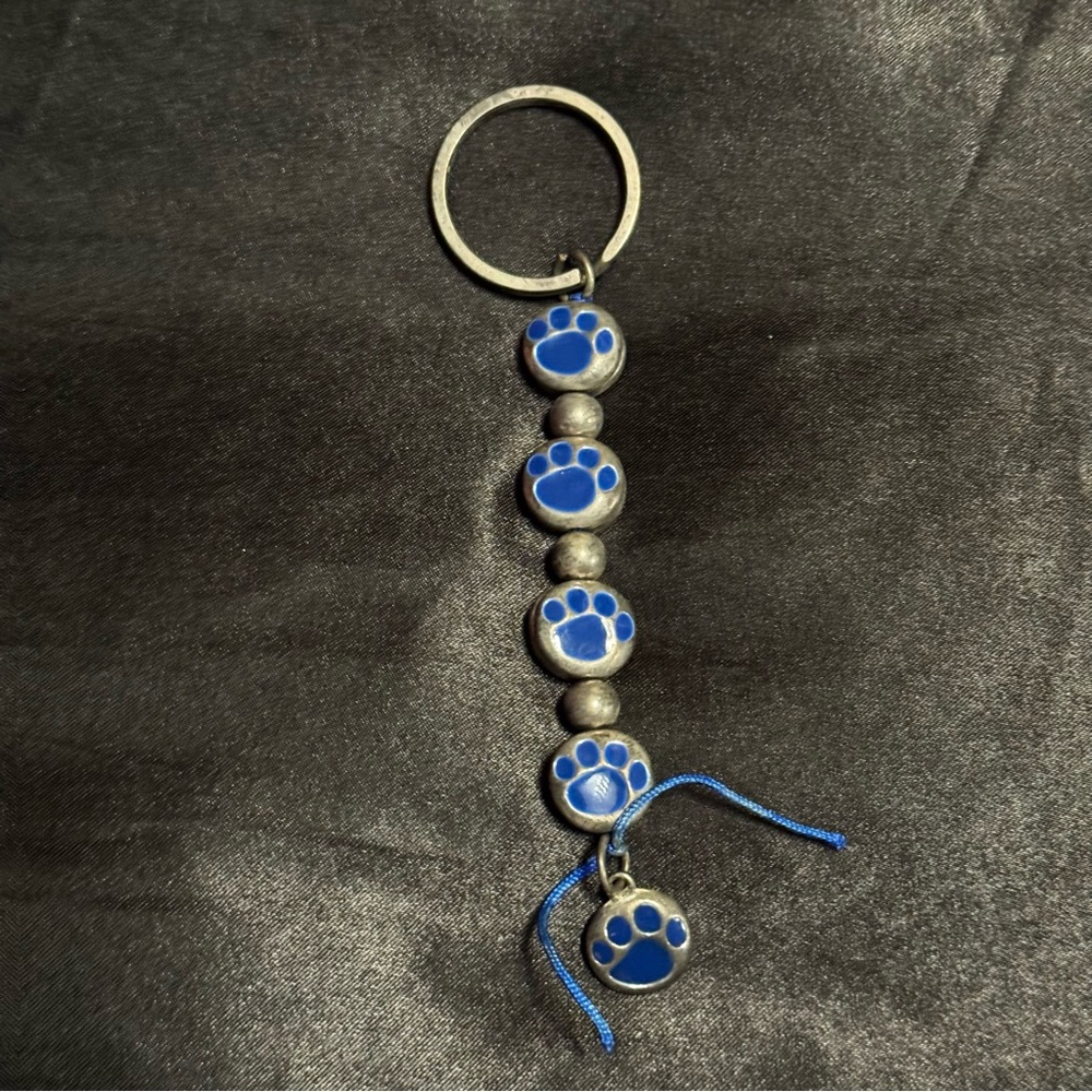 Blue Paw Print Keychain | Team Spirit Bag Charm | Silver + Blue | Tigers Bears